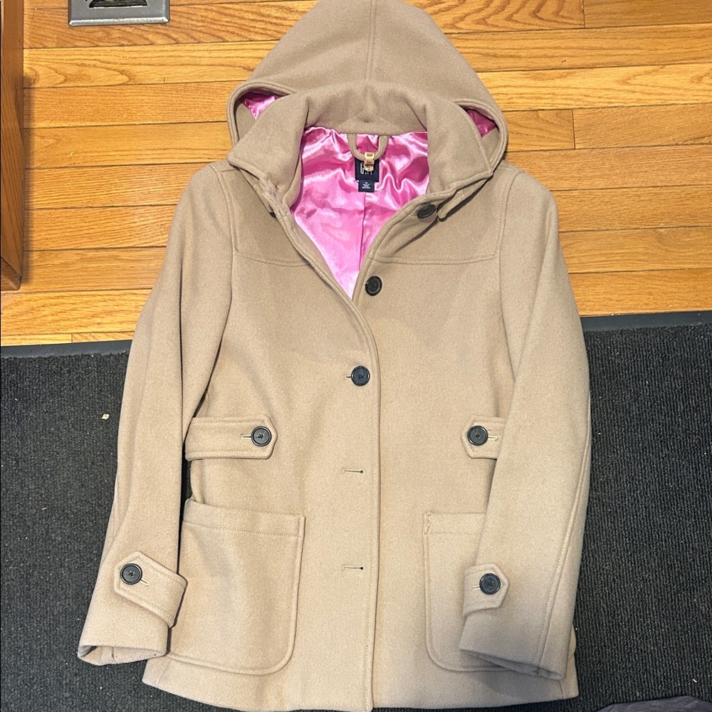 GAP Tan Pea Coat with Pink Lining